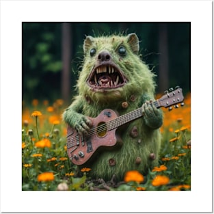 angry zombie groundhog playing guitar Posters and Art